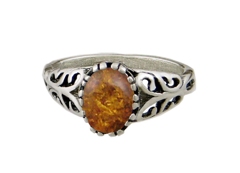 Sterling Silver Filigree Ring With Amber Size 5 Sterling Silver Filigree Ring With Amber Size 5